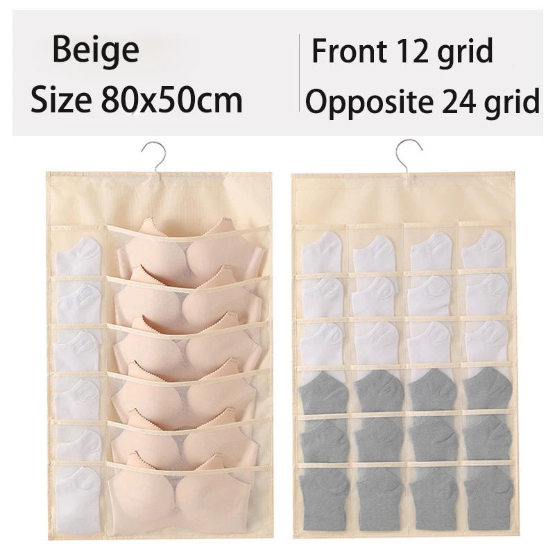 Obbty Bedroom Closet Underwear Storage Bag Simple Household Wall-Hanging Double-Sided Storage Fabric Bra Socks Briefs Organizer Rack