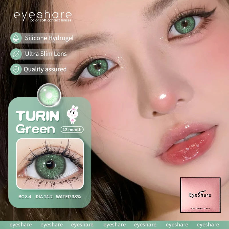 Obbty 1Pair Colored Contact Lenses for Eyes Natural Brown Eye Lenses Gray Pupils Blue Eye Soft Lenses Yearly Green Contacts