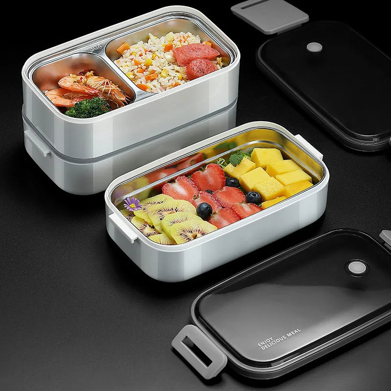 Obbty 304 stainless steel lunch box for Adults Kids School Office 1/2 Layers Microwavable portable Grids bento Food Storage Containers