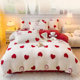 Obbty New Crystal Velvet Warm Bedding Set for Winter Cartoon Flannel Fleece Warmth Duvet Cover Set Queen Soft Comforter Cover Sets