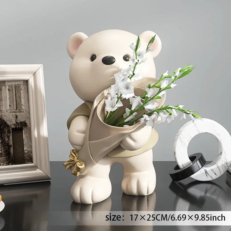 Obbty Nordic Bear Storage Vase Resin Figurines Ornaments Living Room Porch Desk Decoration Bouquet Flower Arrangement Vases Home Decor