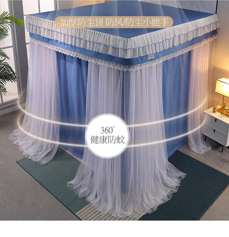 Obbty Four Season Quadrate Palace Mosquito Net with Frame Romantic Shading Bed Curtain Canopy Nets Three-door Bedcover Curtain