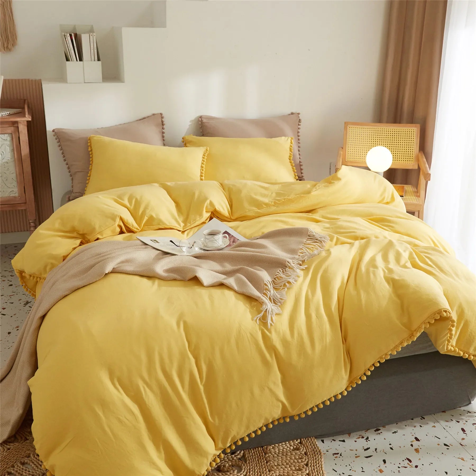 Obbty American Size Furball Tassel Duvet Cover Set Luxury King Queen Size Bedding Set Twin Full Quilt Covers Juego De Ropa De Cama