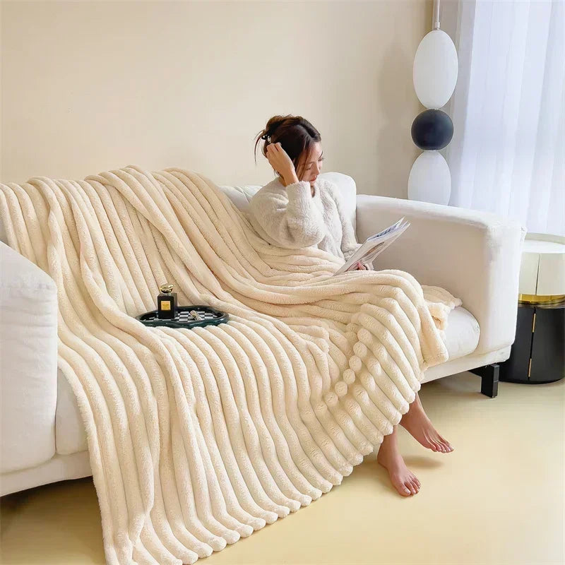 Obbty New Imitation Rabbit Velvet Autumn Warm Blankets for Beds Soft Fluffy Coral Fleece Throw Blankets for Sofa Warmth Bed Sheets