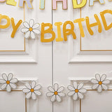 Obbty Happy Birthday Party Decoration Banner White Flower Garland Flag Birthday Party Decor Decorated Scene Bunting Supplies