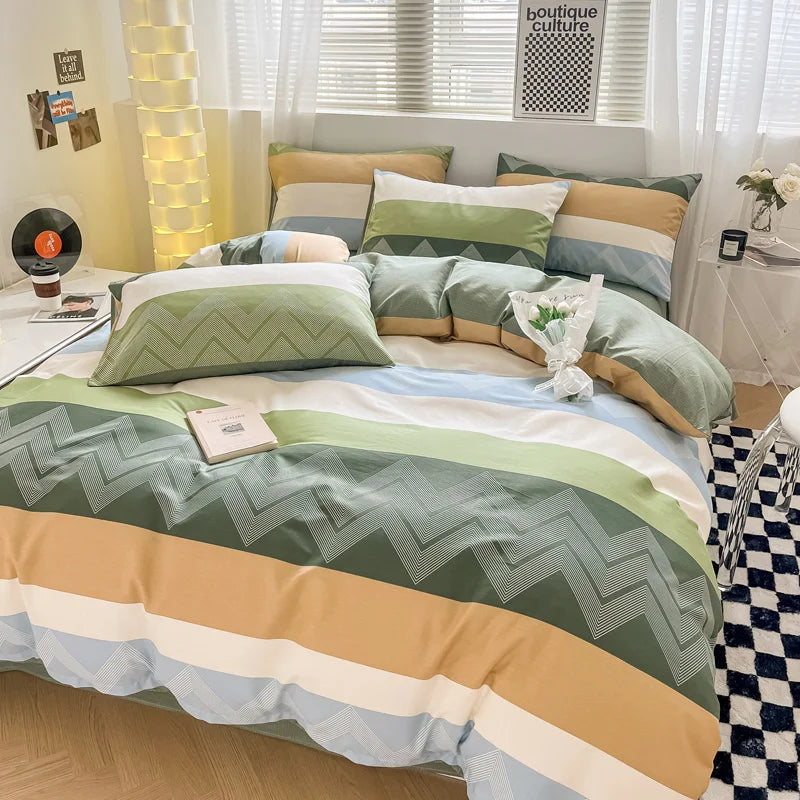 Obbty High-quality Home Pure Cotton Bedding Set 100% Cotton Skin-friendly Queen Duvet Cover Set with Sheets Comforter Cover Pillowcase