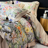 Obbty Floral Print 600TC Egyptian Cotton Bedding Queen King Comforter Cover Soft Duvet Cover Set Flat/Fitted Bed Sheet Pillowcases