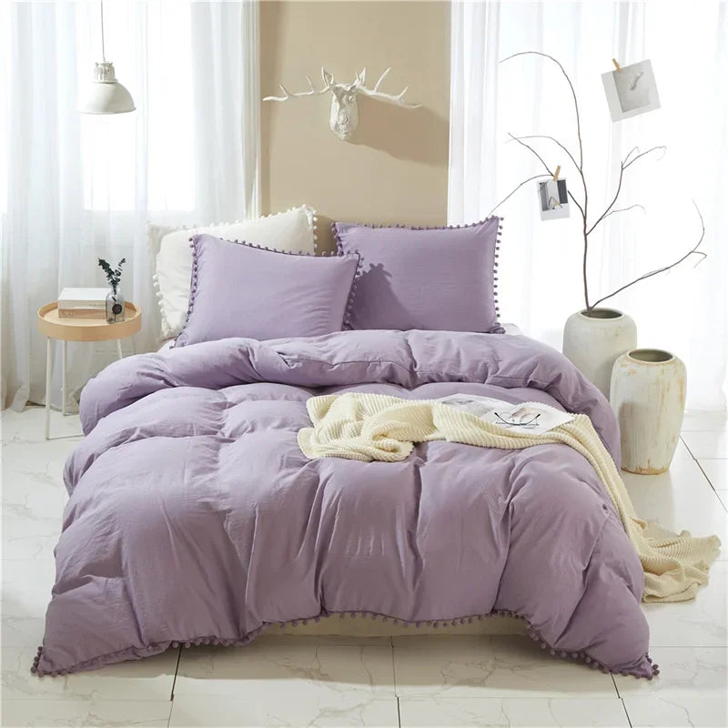 Obbty American Size Furball Tassel Duvet Cover Set Luxury King Queen Size Bedding Set Twin Full Quilt Covers Juego De Ropa De Cama