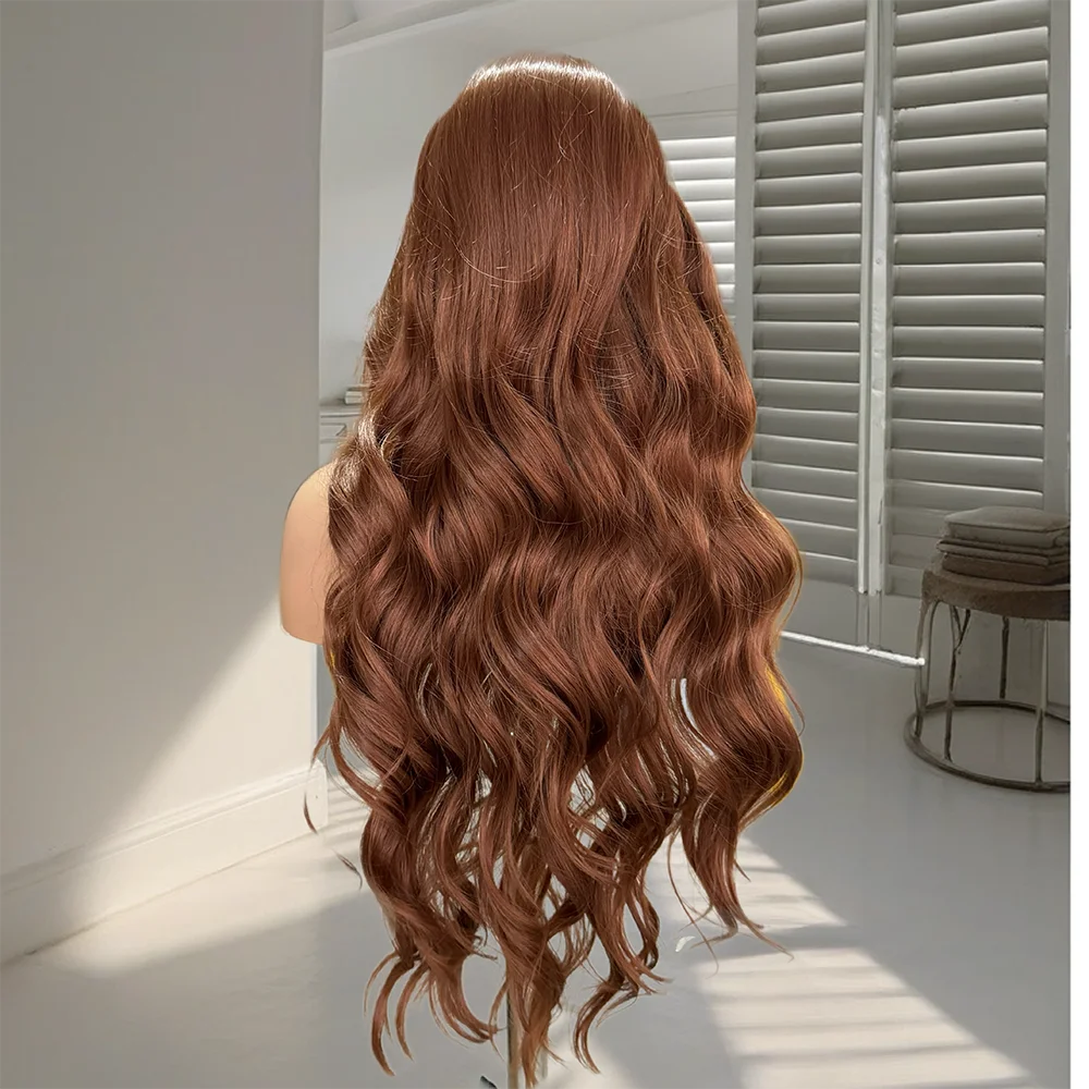 Obbty Brown Wig Body Wave Synthetic Lace Front Wigs For Women Synthetic Hair Natural Hairline Deep Wave Lace Wig Cosplay Ready to Wear