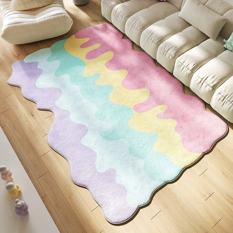 Obbty Carpet for Living Room Simple Irregular Shape Color Cartoon Bedroom Bedside Plush Floor Mat Sofa Coffee Tables Rugs Alfombra