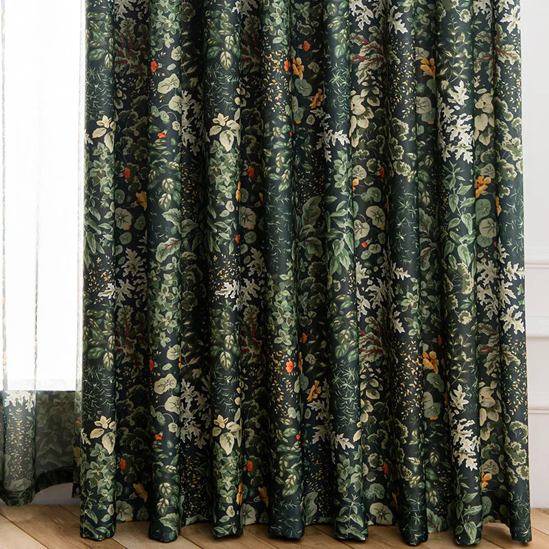 Obbty American Rural Pastoral Style Curtains Green Bedroom Living Room Forest Plant Hemp Blackout Window Drapes Eco-friendly Fabrics