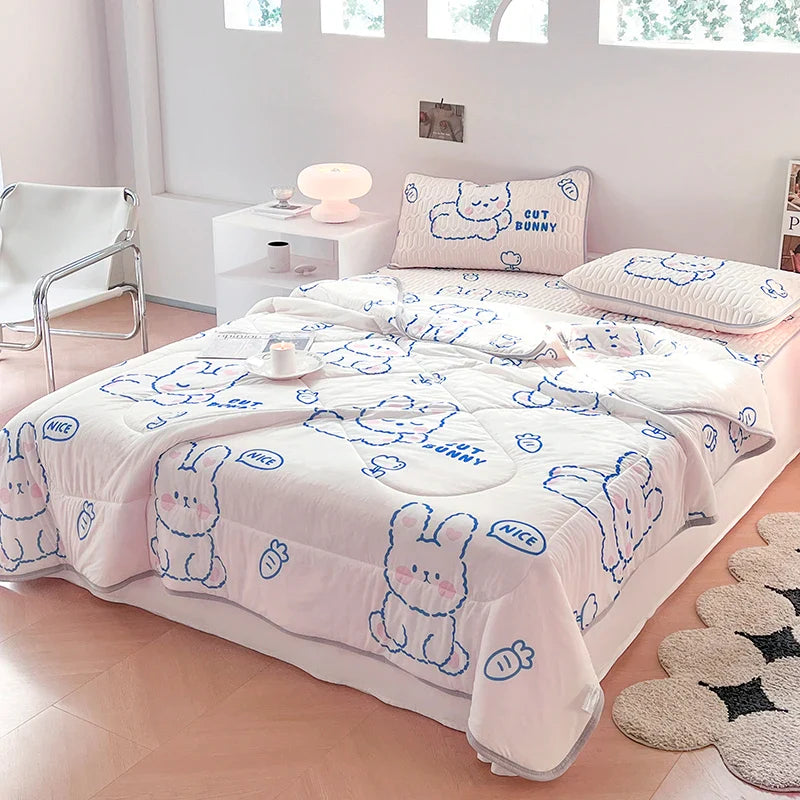 Obbty -  New Cool Feeling Summer Blanket Set with Latex Bed Mat Air Condition Comforter Bedding Sets Lightweight Breathable Cooling Quilt