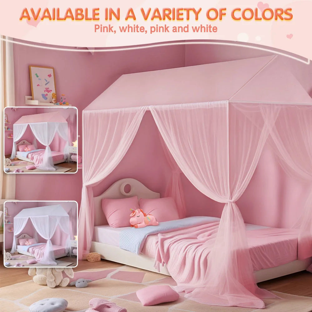 Obbty Princess Bedroom Mosquito Netting Luxury Canopy Bed 3Side Opening Post Bed Curtains Girl kid bedroom Protective cover Home Decor