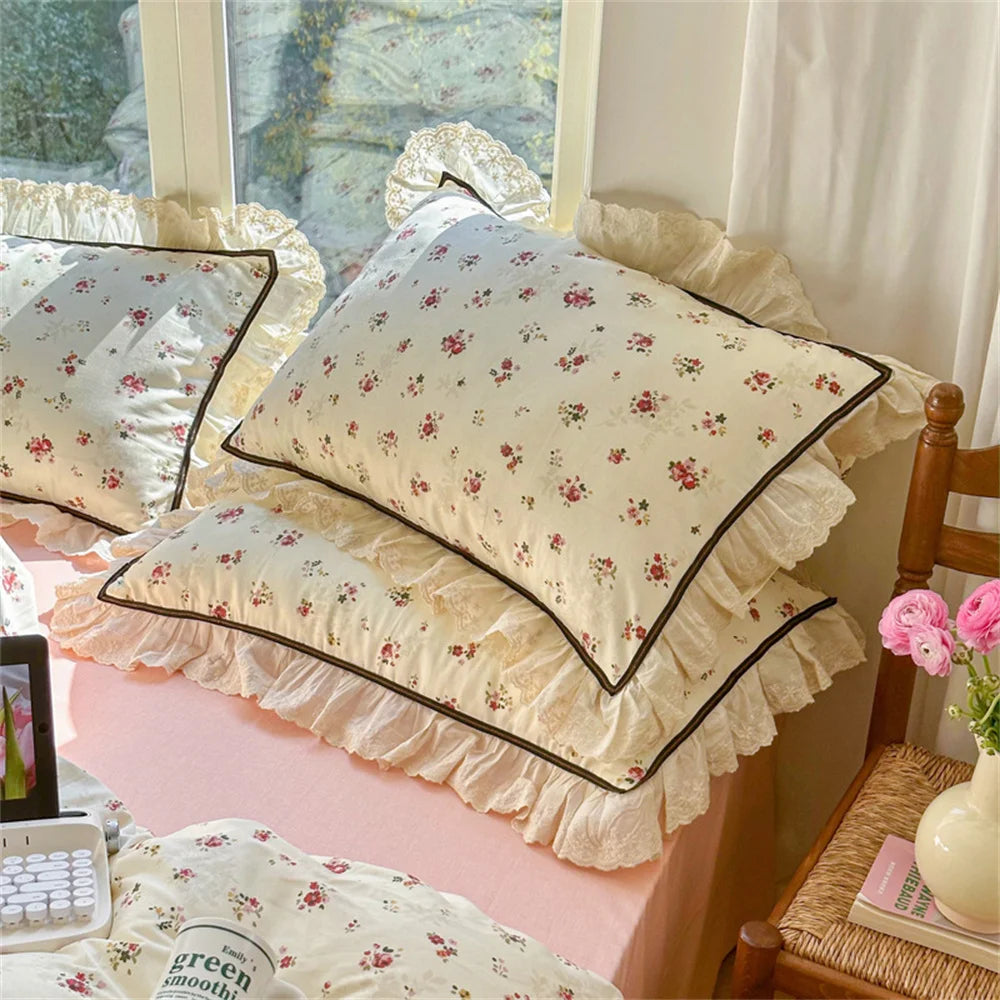 Obbty Bedding Set Cotton Printing Korean Style Lace Models Four-piece Bed Sheet Set Duvet Cover Pillowcase Home Textiles