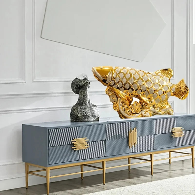 Obbty European Wedding Decor Crafts Ceramic Creative Room Decoration Handicraft Gold Arowana Porcelain Figurines Feng Shui Decorations