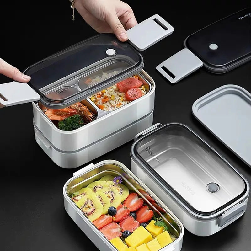 Obbty 304 stainless steel lunch box for Adults Kids School Office 1/2 Layers Microwavable portable Grids bento Food Storage Containers