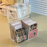 Obbty Kpop Photocard Storage Box Transparent Acrylic Photo Card Organizer Compartment Flip Box Card Case Protector Container Korean