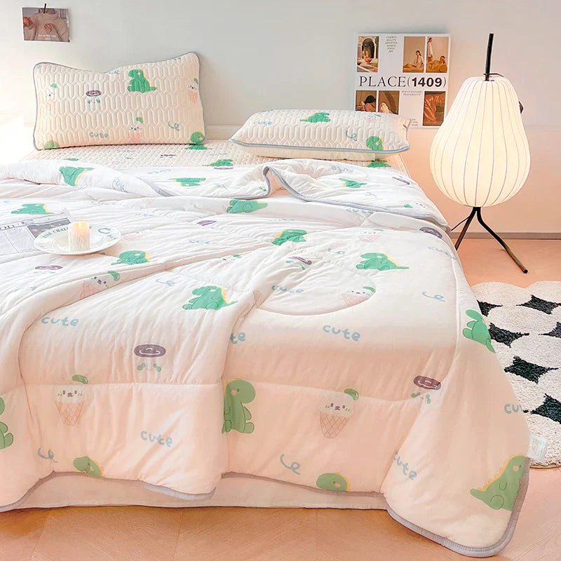 Obbty -  New Cool Feeling Summer Blanket Set with Latex Bed Mat Air Condition Comforter Bedding Sets Lightweight Breathable Cooling Quilt