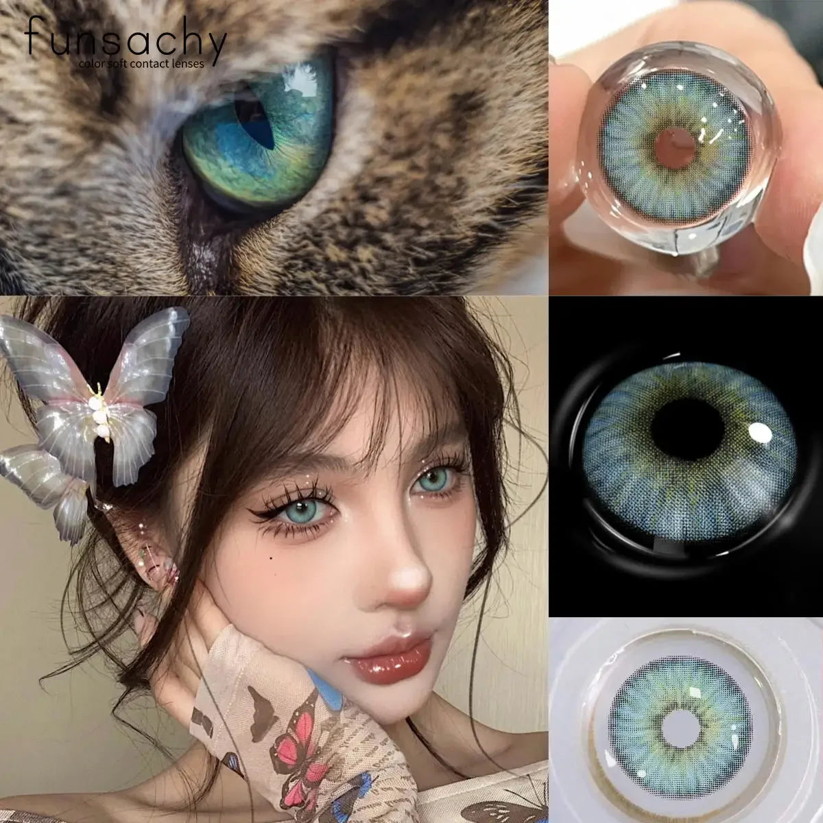 Obbty 2Pcs Eyes Natural Color Colored Lenses for Eyes Brace Box Annual Beauty Pupil Tweezer Clip Color Contact Lens Box